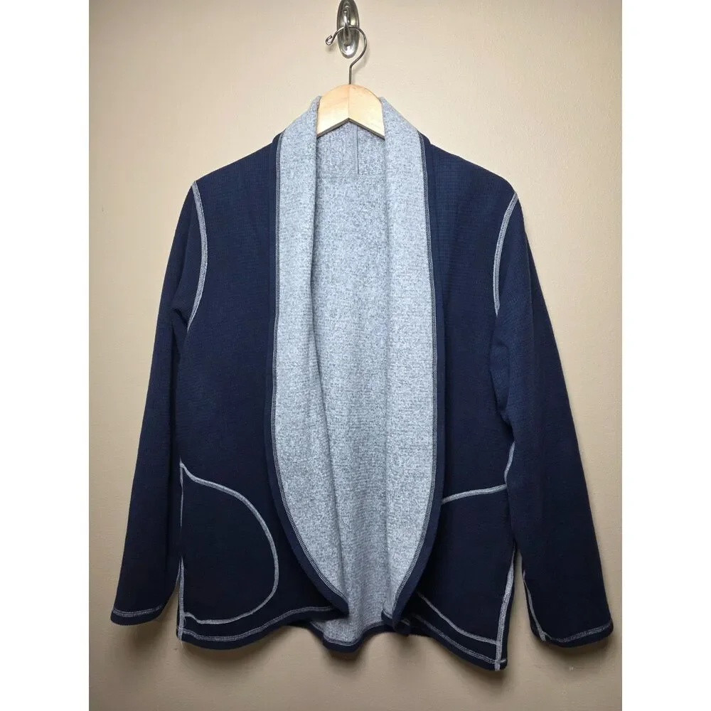Cuddl Duds Reversible Open Front Cardigan Jacket Gray Navy Cozy Size Large